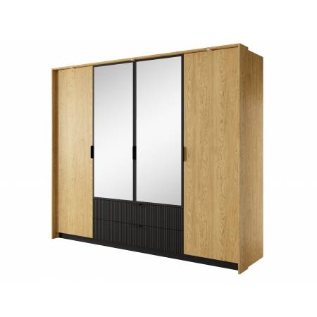 Szafa 4-drzwiowa 220 cm z lustrem i szufladami BALEO styl skandynawski